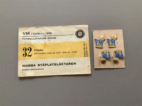 1958 World Cup Final Ticket Sweden Vs Brazil Plus 1958 Pins X 4 Unused