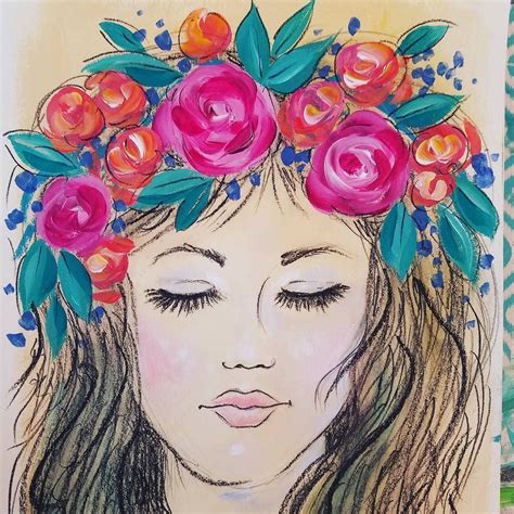 Boho Girl With Flowers AcrylicPainting Free Live Sat At Pm CT Angelafineart Learn How To