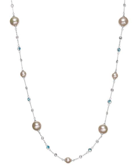 Majorica Sterling Silver Blue Cubic Zirconia And Manmade Pearl Illusion