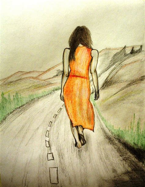 Sad Girl Standing Alone Drawing