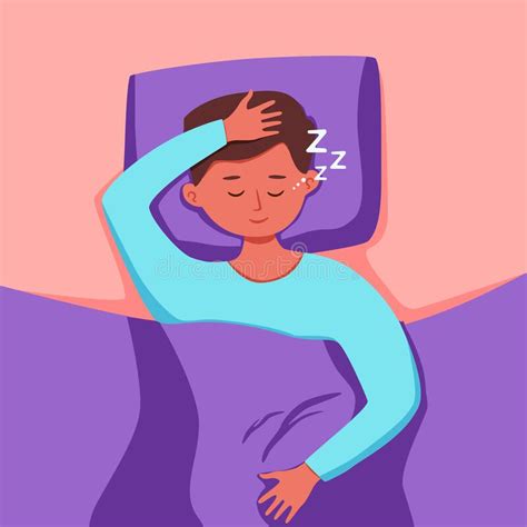 Kid Sleep In Bed At Night Vector Illustration Boy Child In Pajama