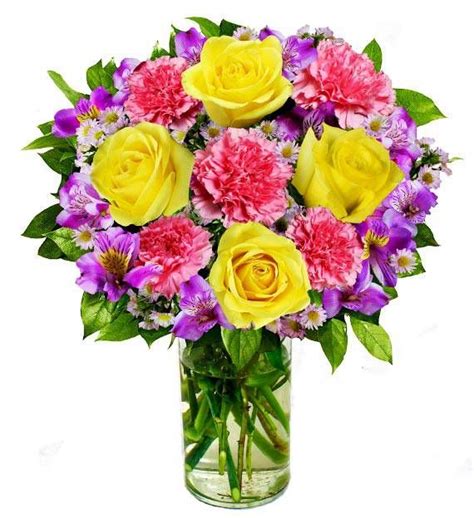 Beautiful Yellow Roses Pink Carnations And Purple Alstroemeria