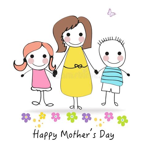 Happy Mother S Day Greeting Card With Cartoon Kids And Mother Vector