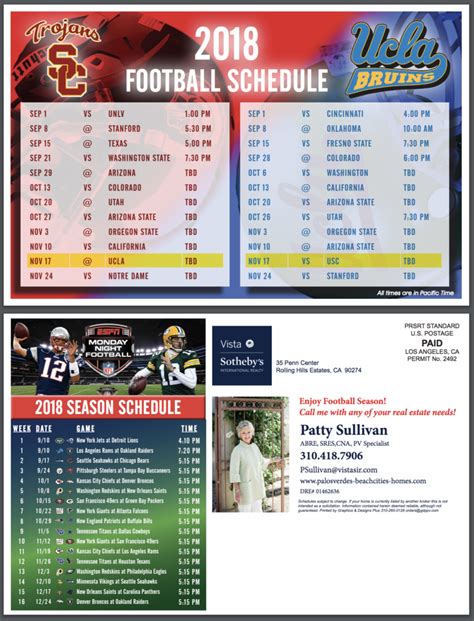 Usc And Ucla And Monday Night Football Schedules For 2018 2019