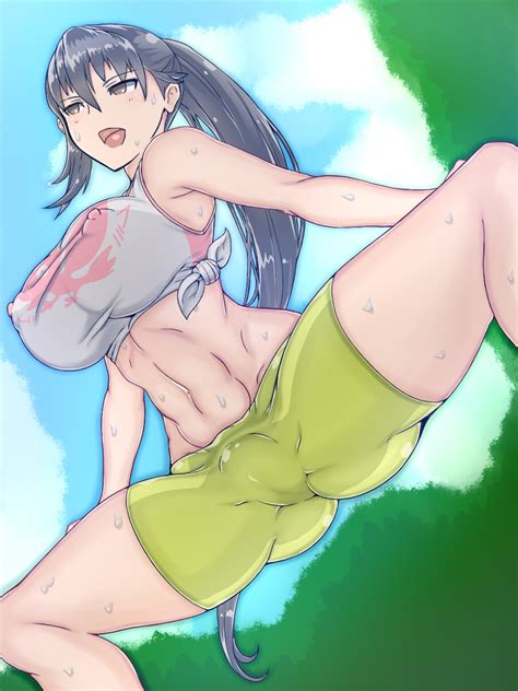nekoshi looking away highres 1girl abs armpits ass bare arms bare shoulders bike shorts