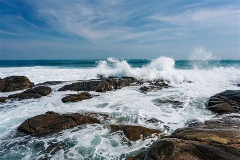 Huge Ocean Waves Are Crashing Into The Rocks Stock Image Image Of
