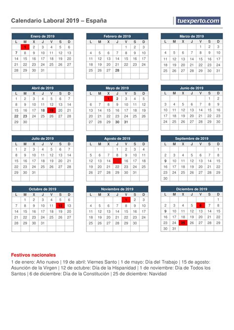 Calendario Laboral 2019 Calendarios Con Festivos Por Comunidad Para