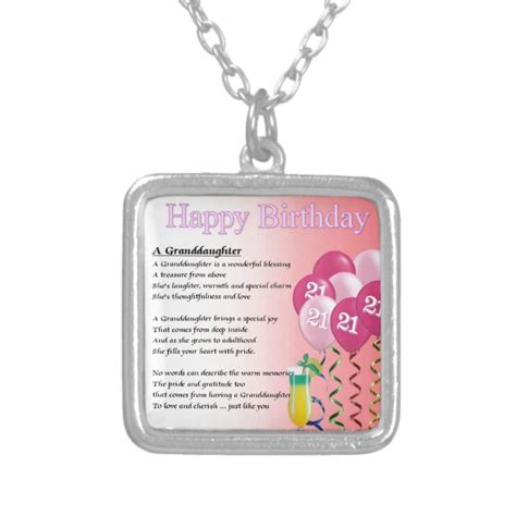 21st Birthday Granddaughter Poem Silver Plated Necklace