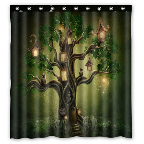 Phfzk Tree Of Life Shower Curtain Fantasy Forest Tree Polyester Fabric