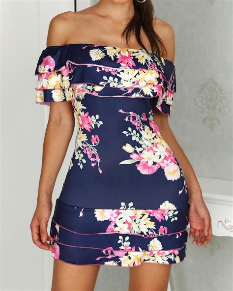 Floral Print Layered Ruffles Off Shoulder Mini Dress Pattern Fashion Fashion Backless Maxi