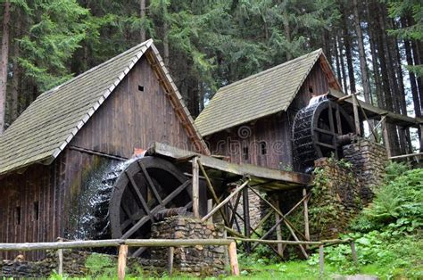 Two Old Wooden Water Mill With Mill Wheel Detail Photo Stock Photo