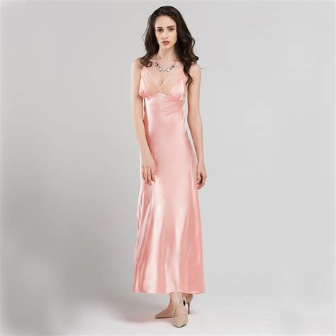 Fashion Silk Night Dress Female Luxury Sleepwear Women Nightgowns Sexy Lace N Neck Long