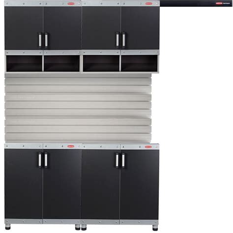 Rubbermaid Fasttrack Garage Laminate Cabinet Set With Wall Panel 4