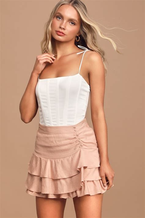 Cute Blush Skirt Tiered Ruffled Skirt Mini Skirt Lulus