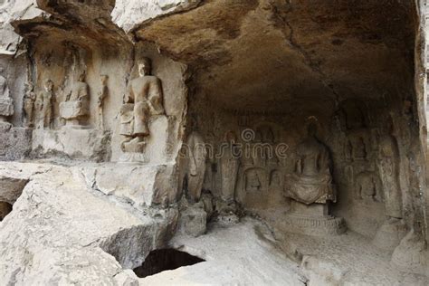 Many Of The Buddha Statues Carved In The Cave Of The Rock Stock Photo