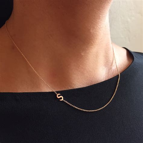 K Gold Sideways Side Initial Necklace Gold By Lettersbyzoe
