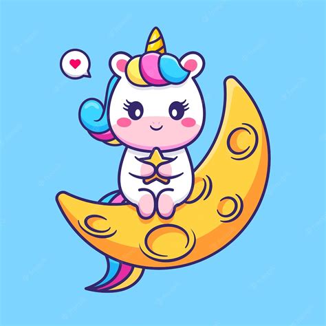 Free Vector Cute Unicorn Holding Star On Moon Cartoon Vector Icon