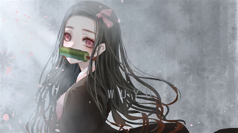Demon Slayer Nezuko Kamado With Long Hair And Pink Eyes With Background