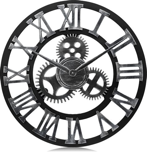 Lafocuse Large Industrial Gear Wall Clock 23 Inch Silver
