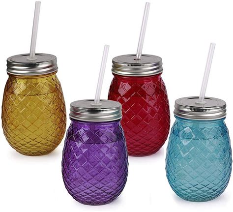 Oem Pineapple Football Glass Drinking Mason Jar Set With Handle With Lid And Hole Factory And