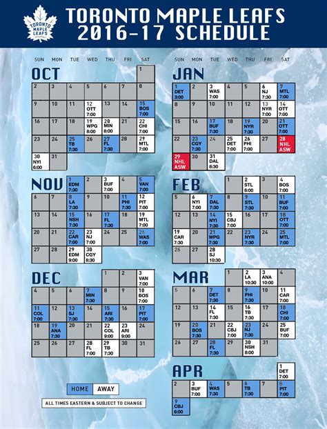 Toronto Maple Leafs 2016 17 Printable Schedule Rleafs