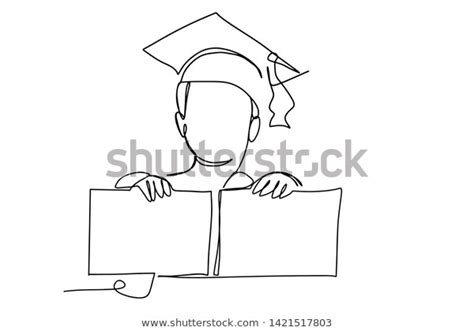 Vetor Stock De Continuous Line Drawing Graduation Students Card Livre