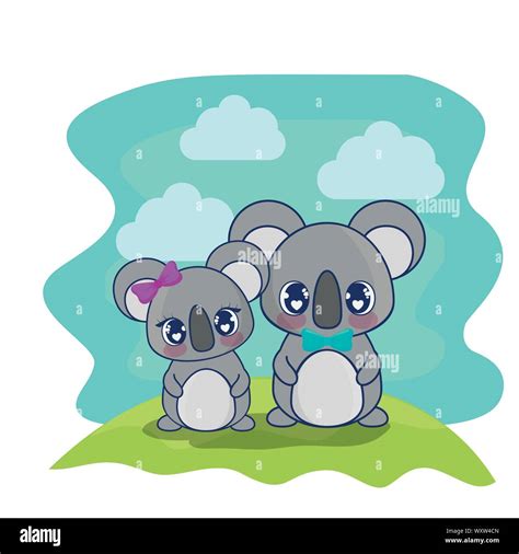 Cute Koalas Couple Characters Vector Illustration Design Stock Vector