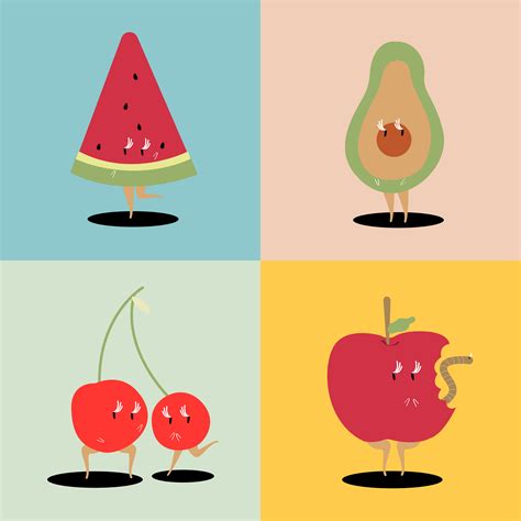 Tropical Fruit Cartoon Characters Vector Set Download Free Vectors