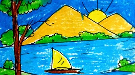 I will show you how to paint a waterfall with beautiful scenery paint step by step for beginners! EASY COLORING WITH OIL PASTEL | Sunrise scenery | Easy ...