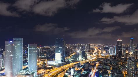 Tel Aviv Skyline At Night Stock Footage Video 100 Royalty Free