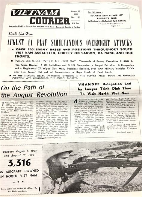 North Vietnamese Hanoi Propaganda Newspaper In English August 18 1969