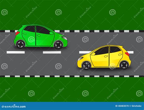 Two Cars Running In Opposite Direction Stock Illustration