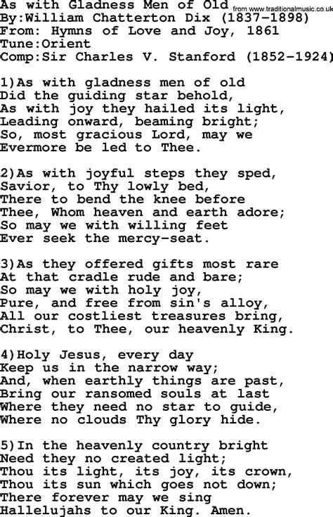 Methodist Hymn As With Gladness Men Of Old Lyrics With Pdf