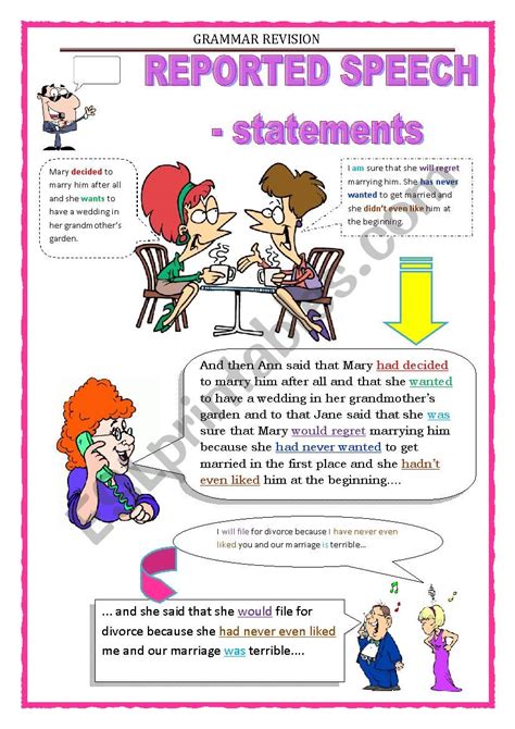 Grammar Revision Reported Speech Statements Esl Worksheet By Keyeyti