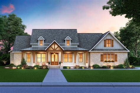 New American Farmhouse Plan With Brick And Board And Batten Exterior