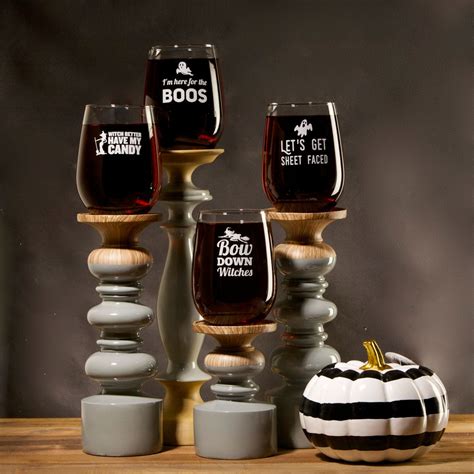 set of 4 halloween glasses etched glass halloween party halloween wine… halloween