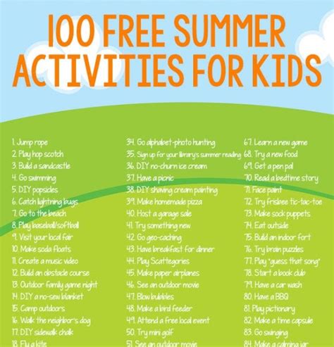 100 Free Summer Activities For Kids