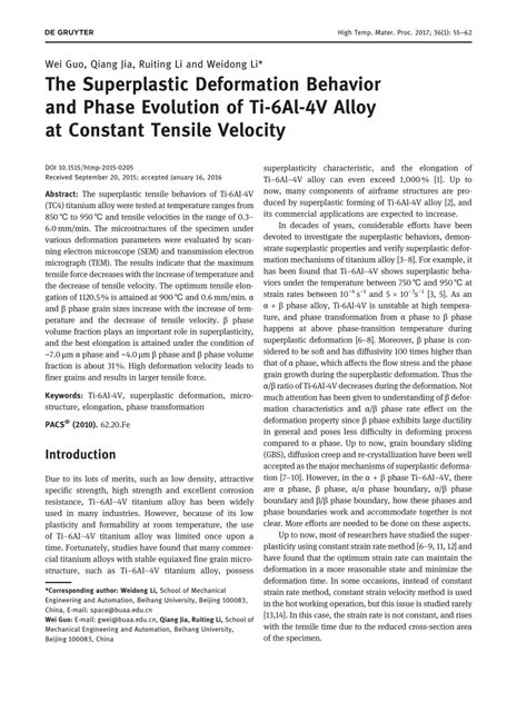 Pdf The Superplastic Deformation Behavior And Phase Evolution Of Ti