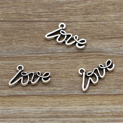 50pcs Love Charms Word Charms Antique Silver Tone 20x10mm Etsy