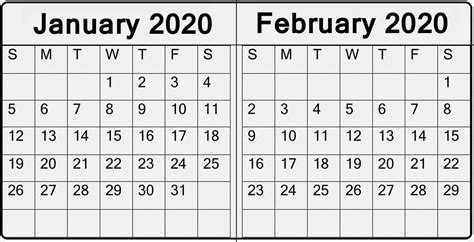 10 Best January February Calendar 2020 Printable Template Monthly
