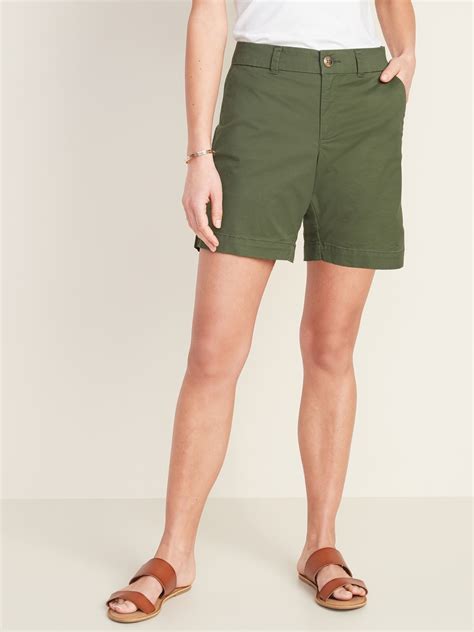 Old Navy Womens Mid Rise Twill Everyday Shorts 7 Inch Inseam Moss