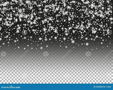 Snowfall Vector Texture On Transparent Background Winter Snowflakes