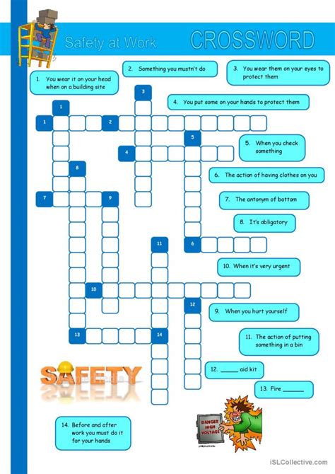 Safety At Work Crossword Crossword English Esl Worksheets Pdf And Doc