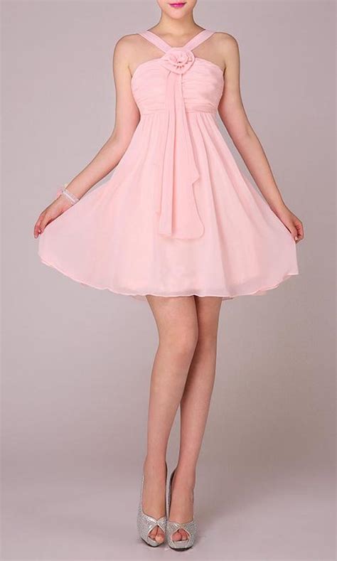Exquisite Floral Halter Neck Short Pink Bridesmaid Dress Ksp087