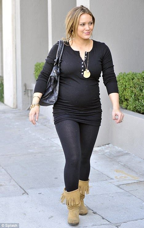 Hilary Duff Shows Off Her Baby Bump In Tight Fitting Dark Dress Daily