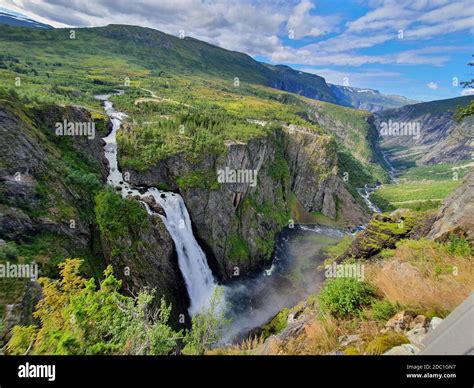 Landscape With Sky Mountains And Waterfall VÃ¸ringsfossen Stock