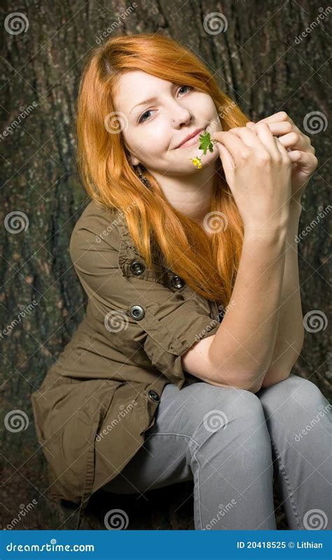 Romantisch Portret Van Een Jong Redhead Meisje Stock Afbeelding Image Of Boom Buiten 20418525