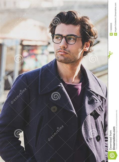 Handsome Portrait Man With Glasses Outdoor Model Hair And Clothing