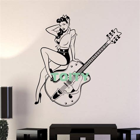 Vinyl Wall Decal Pin Up Style Retro Girl Guitar Music Sticker Home Room