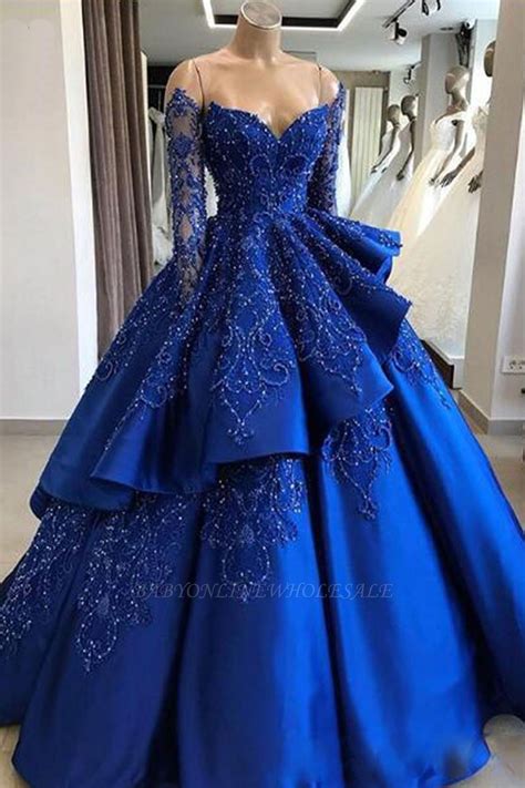 Gorgeous Royal Blue Lace Ruffled Prom Dress Strapless Sweetheart Beads Quinceanera Dresses